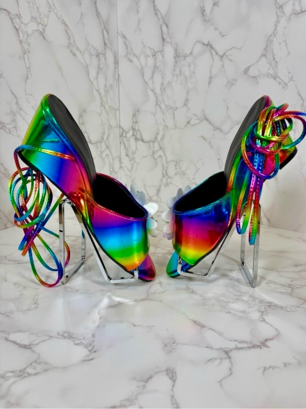 SHOES: Rainbow Floral Mules w/Leg Straps, EUC - Picture 7 of 12